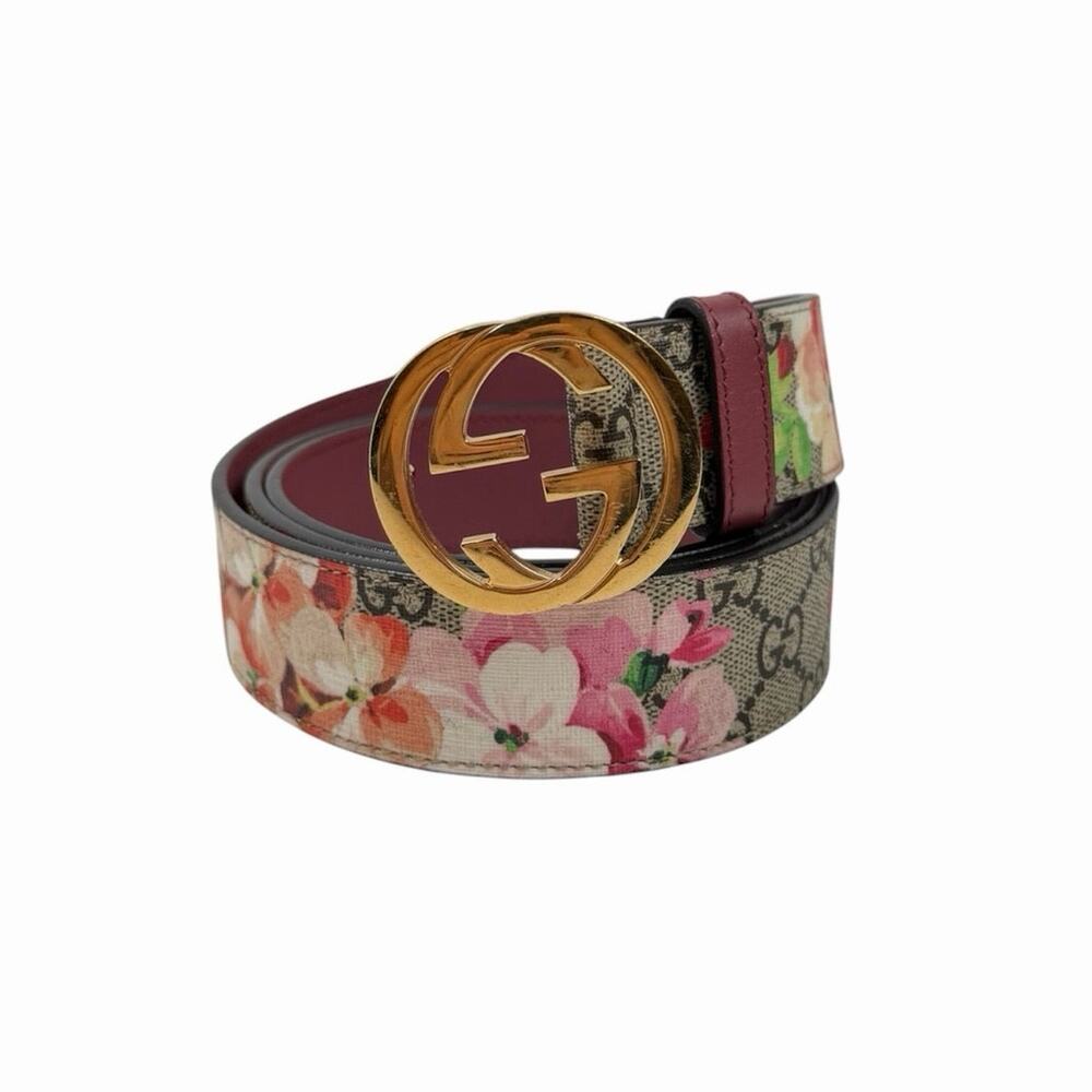 Size 115/46 - Gucci Floral Print Leather Belt - Picture 1 of 6